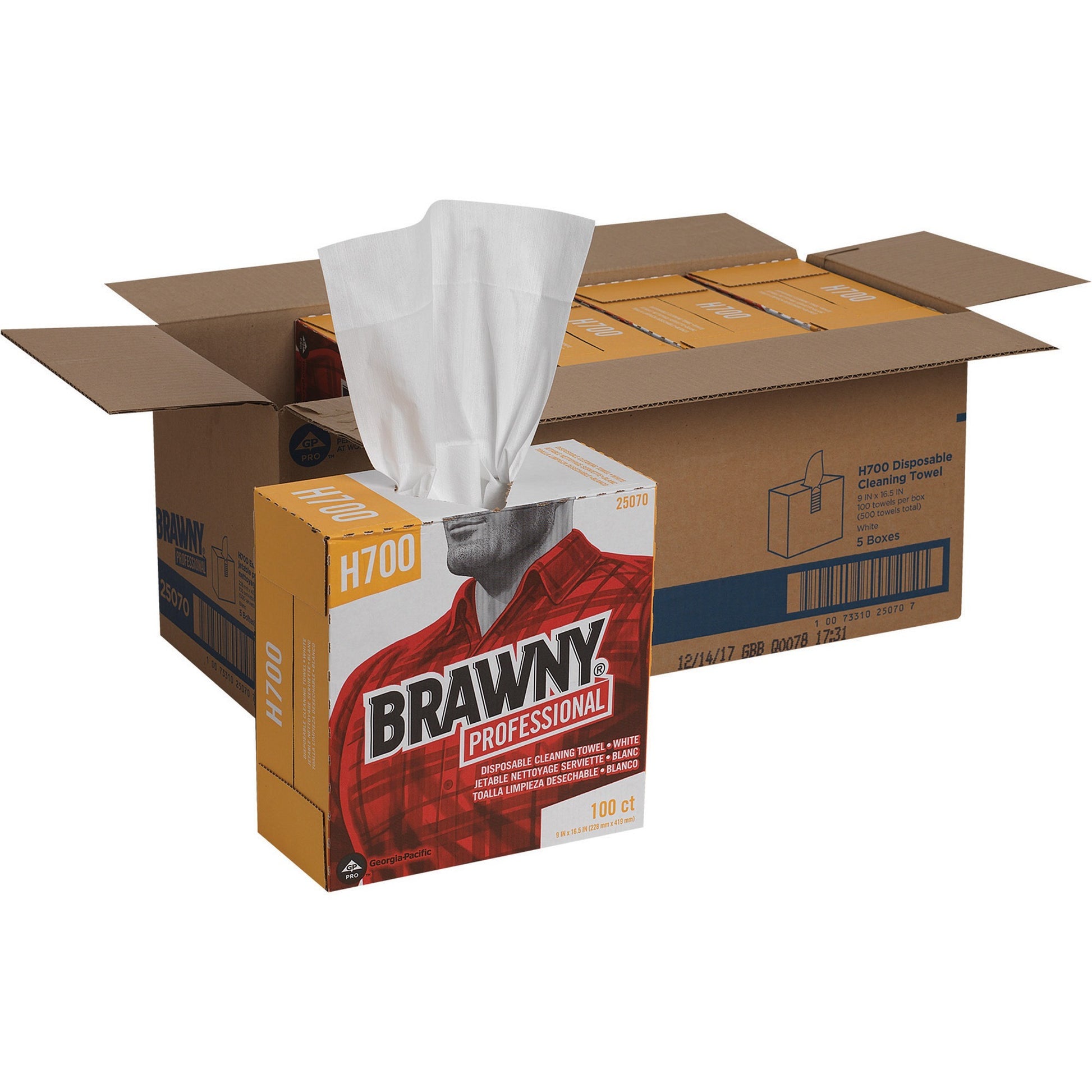 Brawny Medium Weight HEF Shop Towels, 9 1/8 x 16 1/2, 100/Box, 5 Boxes/Carton (25070CT)