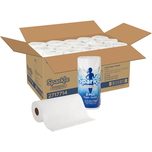 Georgia Pacific Professional Sparkle ps Premium Perforated Paper Kitchen Towel Roll, 2-Ply, 11 x 8.8, White, 85/Roll, 15 Rolls/Carton (2717714)