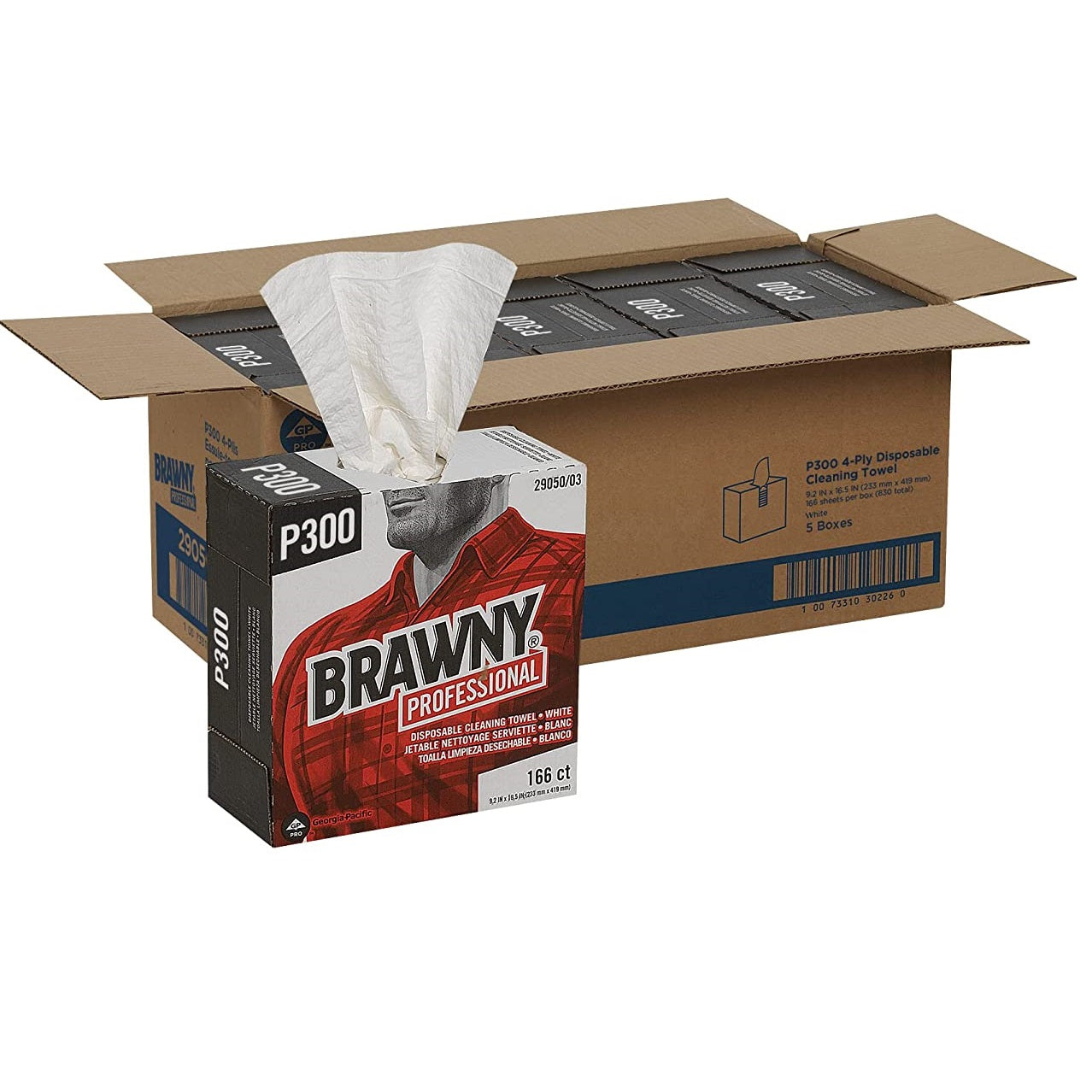 Brawny Medium Duty Scrim Reinforced Wipers, 4-Ply, 9.25 x 16.69, Unscented, White, 166/Box, 5 Boxes/Carton (2905003)