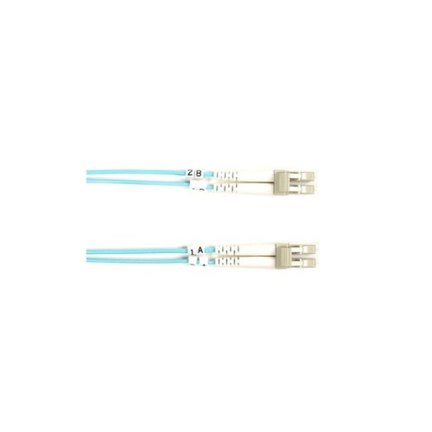 Black Box Om3 50/125 Multimode Fiber Optic Patch Cable - Ofnr Pvc, Lc To Lc, Aqua, 1-m (3.2-ft.) (FO10G001MLCLC)