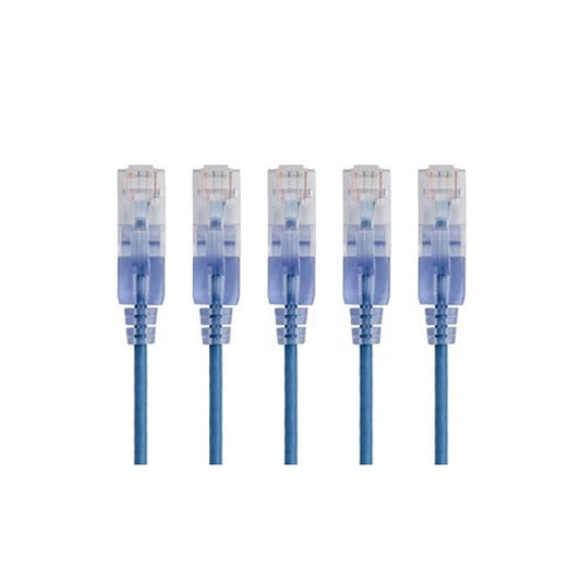 Monoprice Slimrun Cat6a Ethernet Patch Cable - Snagless Rj45_ Utp_ Pure Bare Copper Wire_ 10g_ 30awg_ 2ft_ Blue_ 5-pack (29425)