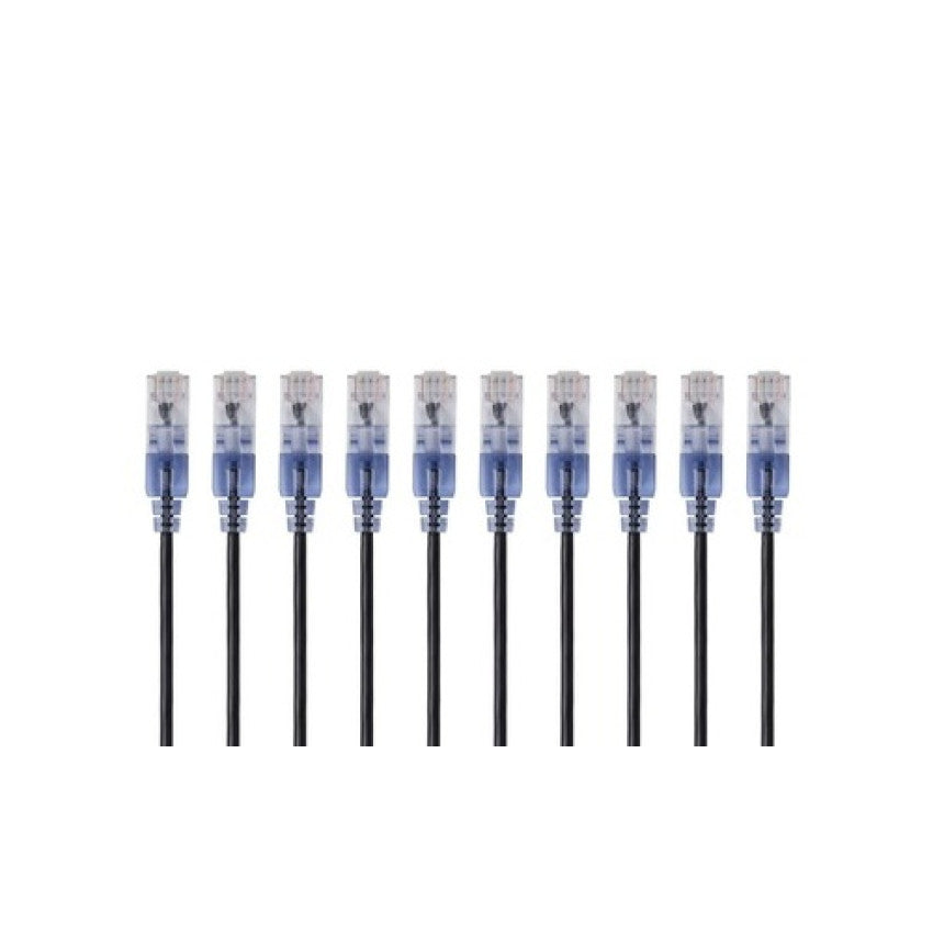 Monoprice Slimrun Cat6a Ethernet Patch Cable - Snagless Rj45_ Utp_ Pure Bare Copper Wire_ 10g_ 30awg_ 2ft_ Black_ 10-pack (29437)