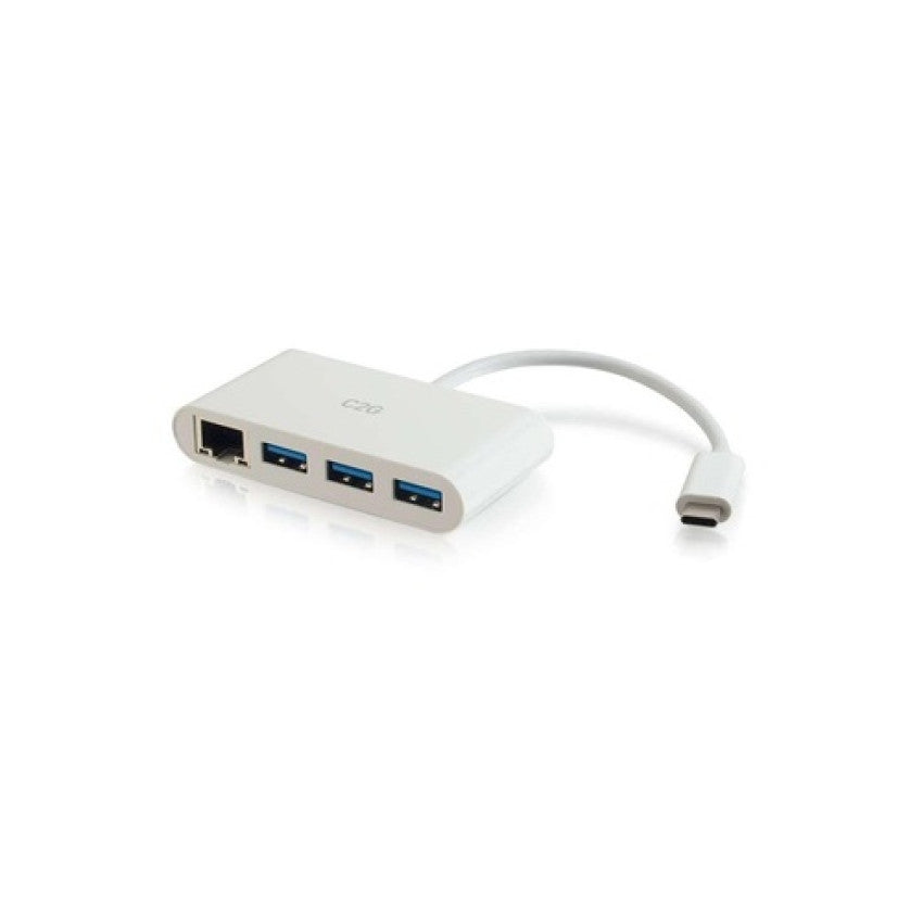 C2G Usb C Ethernet And 3 Port Usb Hub White (29746)