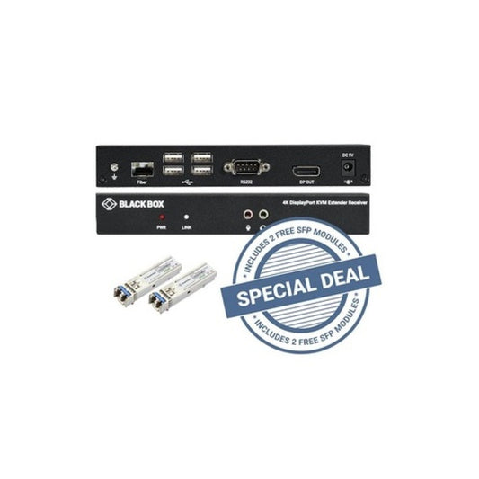 Black Box Kvm Extender Kit Over Fiber Bundle Single-monitor,displayport 4k30,usb 2.0,local Video Out,(2)sfp Modules,taa (KVXLCDPF100SFPB1)