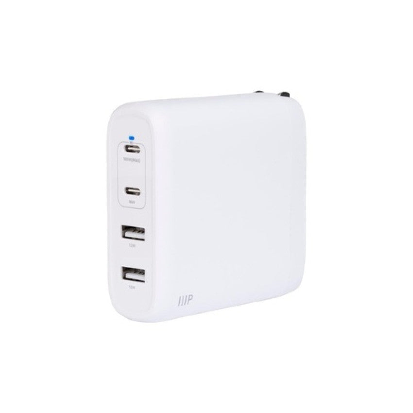 Monoprice Usb-c Charger, 100w 4-port Pd Gan Technology Foldable Wall Charger, Power Delivery For Macbook Pro/air (41986)