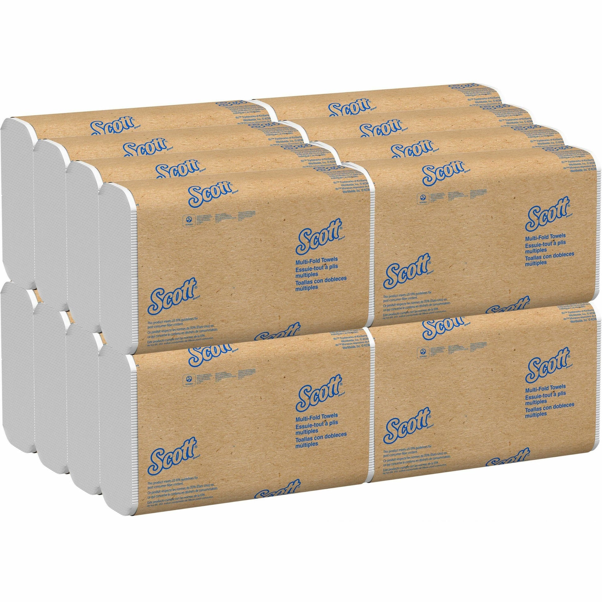 Scott Essential Multi-Fold Towels 100% Recycled, 1-Ply, 9.2  x 9.4, White, 250/Pack, 16 Packs/Carton (01807)