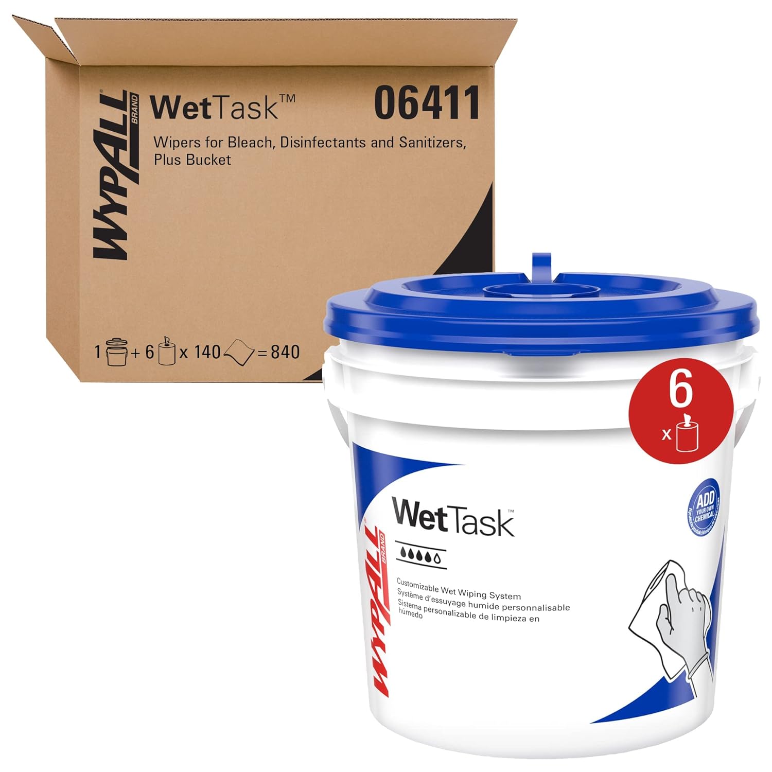 WypAll Critical Clean WetTask Wipers and Bucket for Bleach, Disinfectants, and Sanitizers (06411)