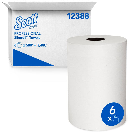 Scott Slimroll Towels, Absorbency Pockets, 8" x 580 ft, White, 6 Rolls/Carton (12388)