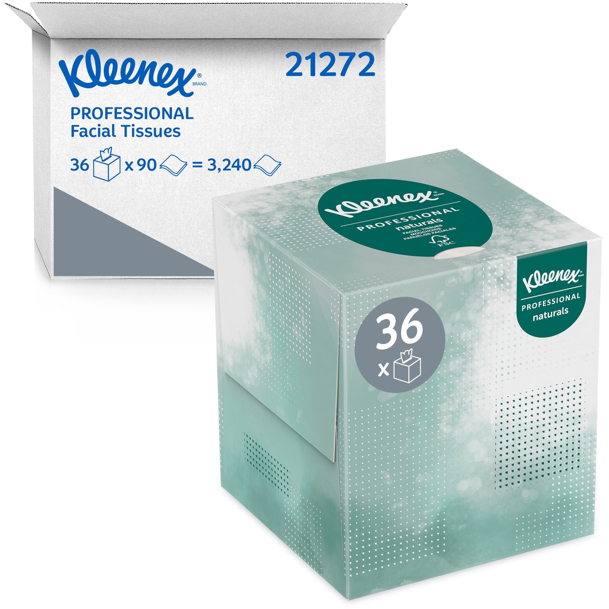 Kleenex Naturals Facial Tissue for Business, BOUTIQUE POP-UP Box, 2-Ply, White, 90 Sheets/Box, 36 Boxes/Carton (21272)