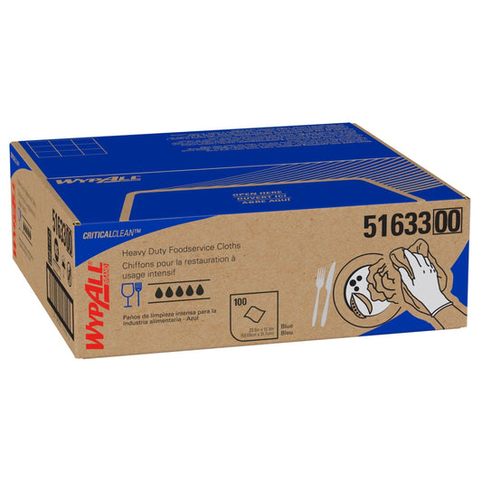 WypAll Heavy-Duty Foodservice Cloths, 12.5 x 23.5, Blue, 100/Carton (51633)