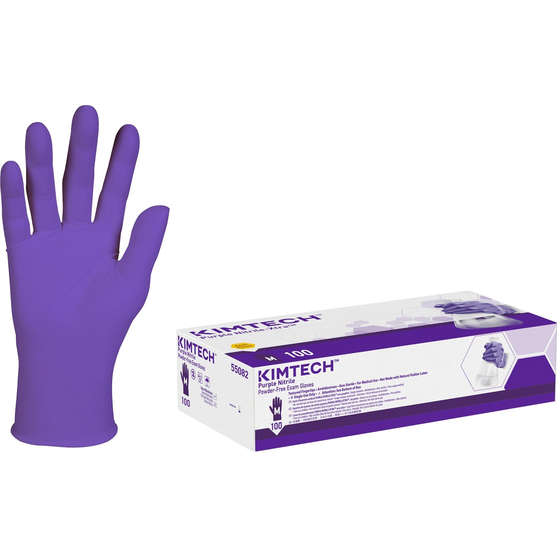 Kimtech PURPLE NITRILE Exam Gloves, 242 mm Length, Medium, Purple, 100/Box (55082)