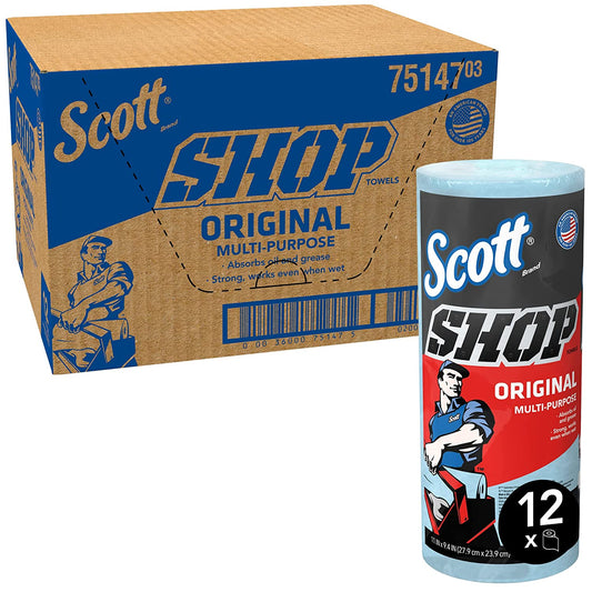 Scott Shop Towels, Standard Roll, 1-Ply, 9.4 x 11, Blue, 55/Roll, 12 Rolls/Carton (75147)