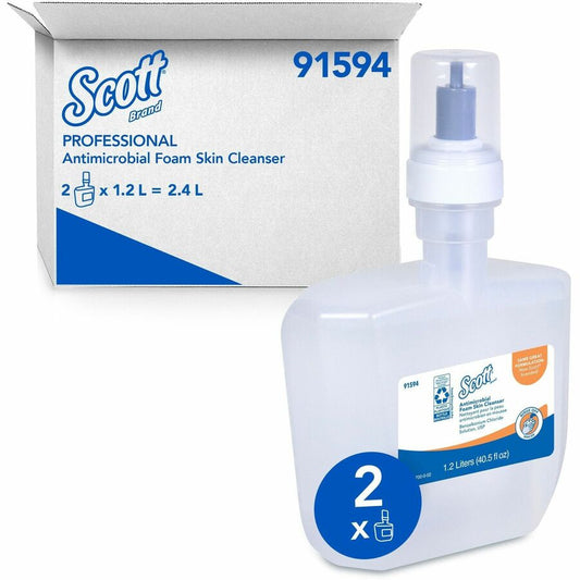 Scott Antimicrobial Foam Skin Cleanser Refill, Fresh Scent, 1,200 mL, 2/Carton (91594)