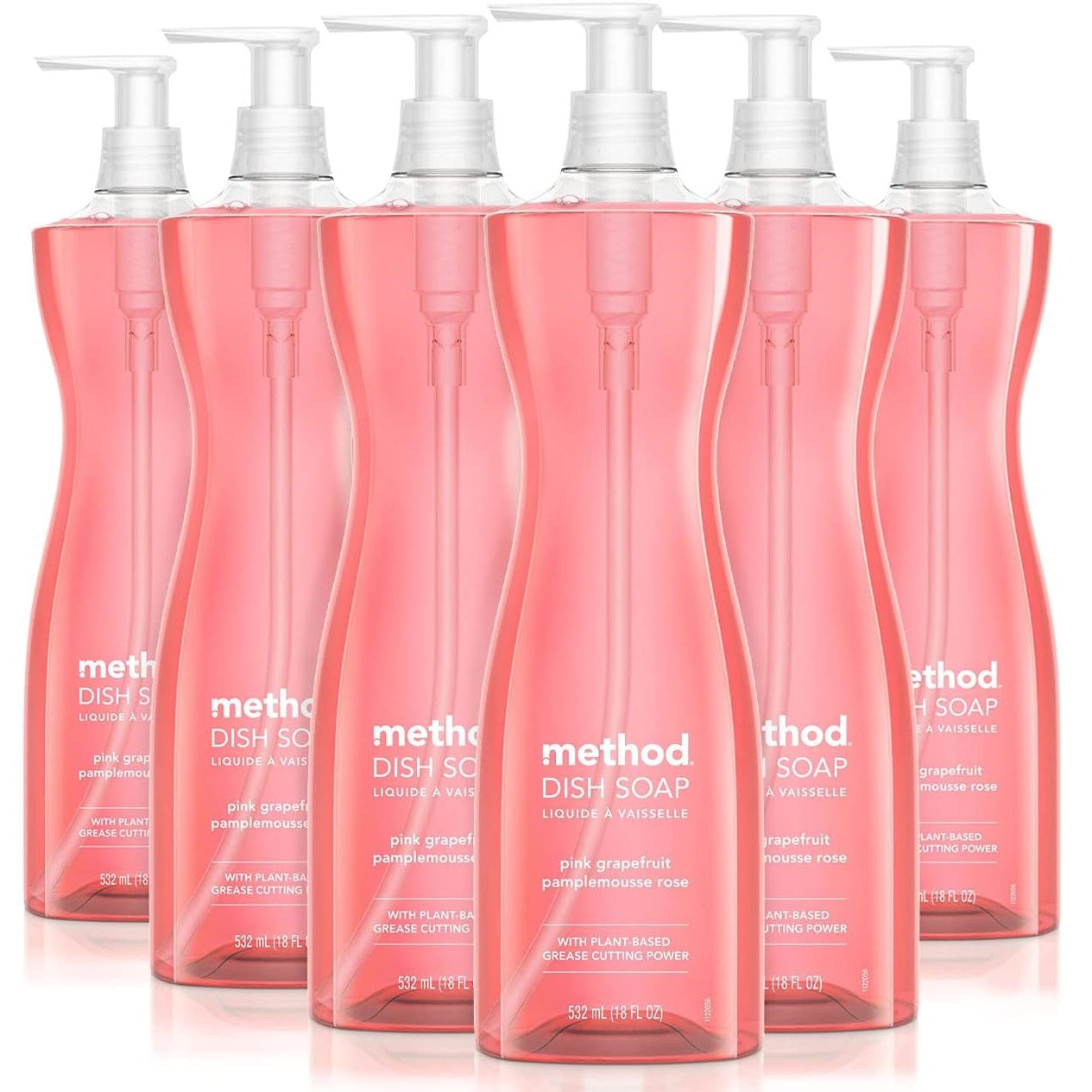 Method Dish Soap Pump, Hour-Glass Bottle Shape, Pink Grapefruit Scent, 18 oz Pump Bottle, 6/Carton (10468)