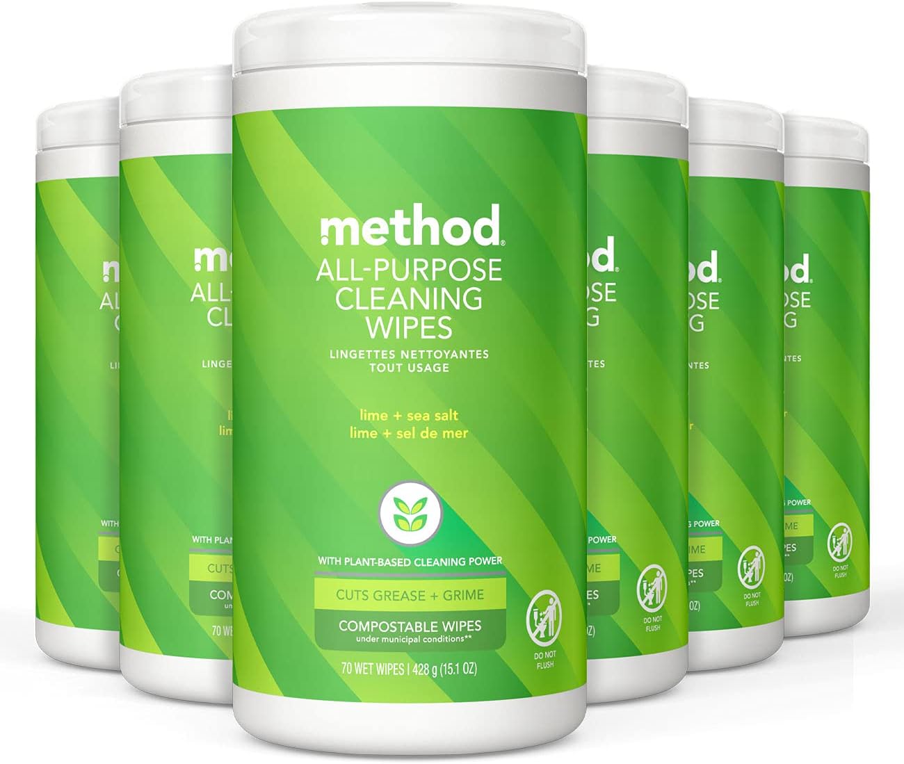 Method All Purpose Cleaning Wipes, 1 Ply, Lime and Sea Salt, White, 70/Canister, 6/Carton (338525)