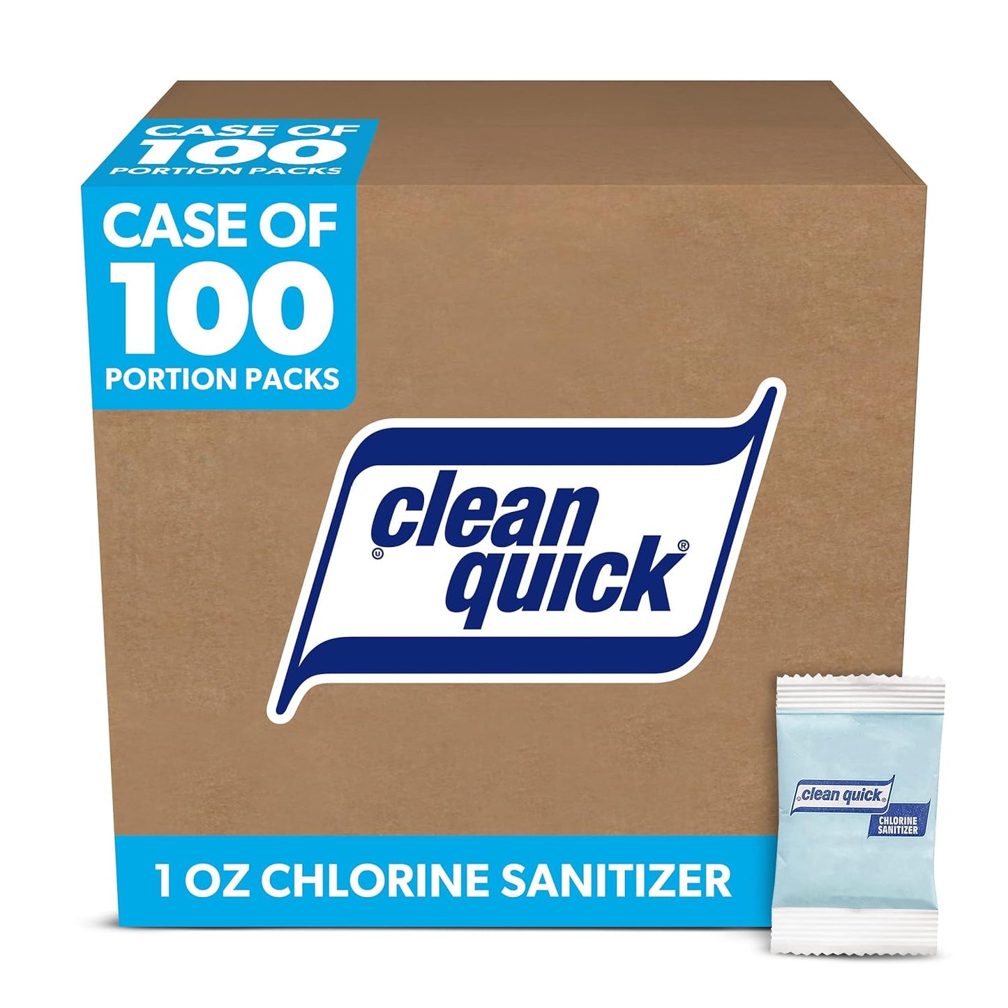 Clean Quick Powdered Chlorine-Based Sanitizer, 1oz Packet, 100/Carton (02584)