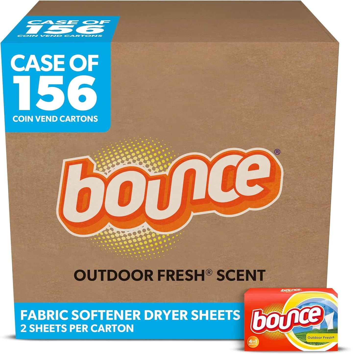 Bounce Fabric Softener Sheets, Outdoor Fresh, 2/Box, 156 Boxes/Carton (02664)