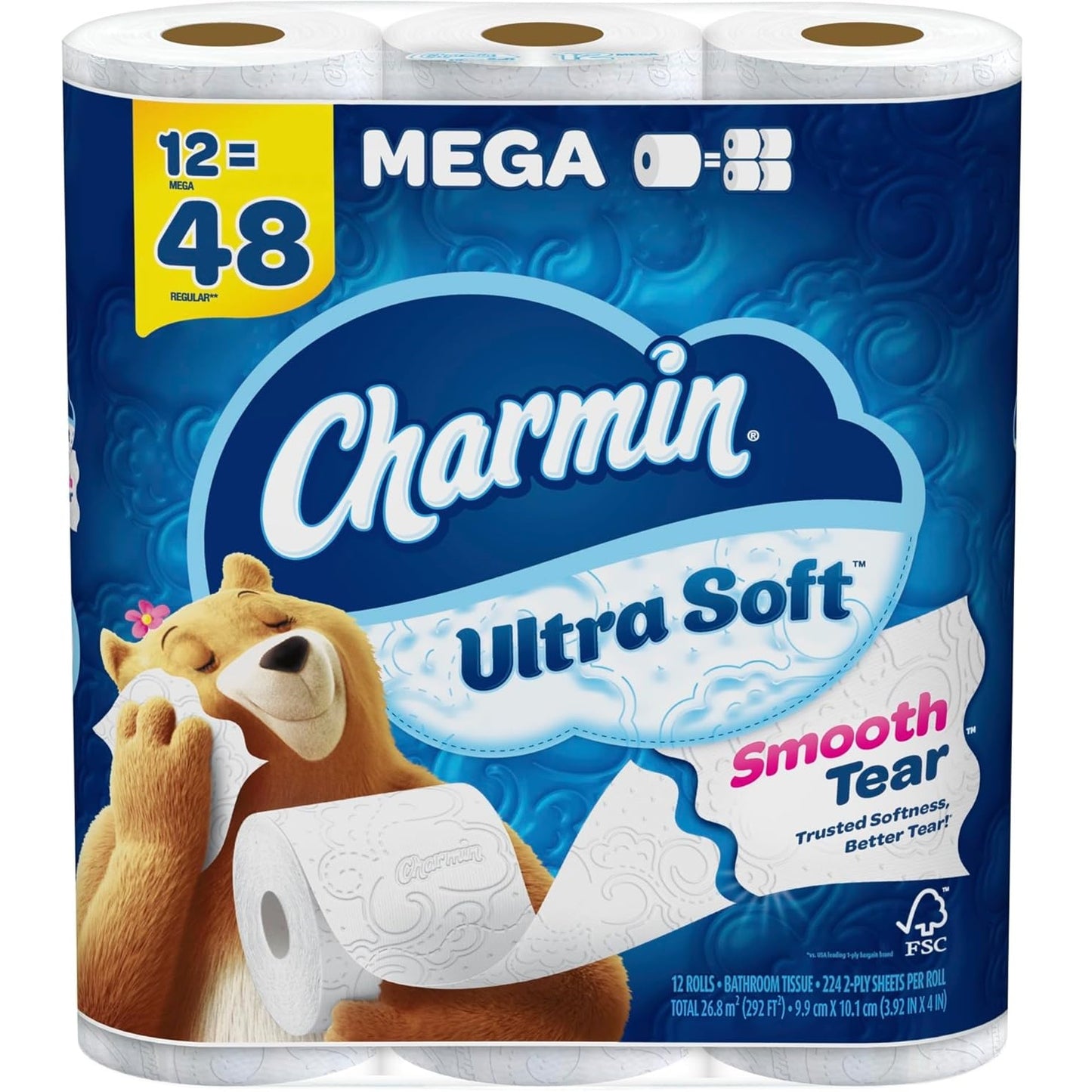 Charmin Ultra Soft Bathroom Tissue, Mega Roll, Septic Safe, 2-Ply, White, 224 Sheets/Roll, 12 Rolls/Pack (08813PK)