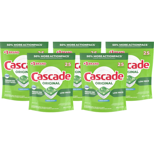 Cascade ActionPacs, Fresh Scent, 13.5 oz Bag, 25/Pack, 5 Packs/Carton (80675)