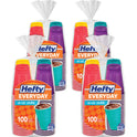 Hefty Easy Grip Disposable Plastic Party Cups, 16 oz, Assorted Colors, 100/Pack, 4 Packs/Carton (C21637CT)