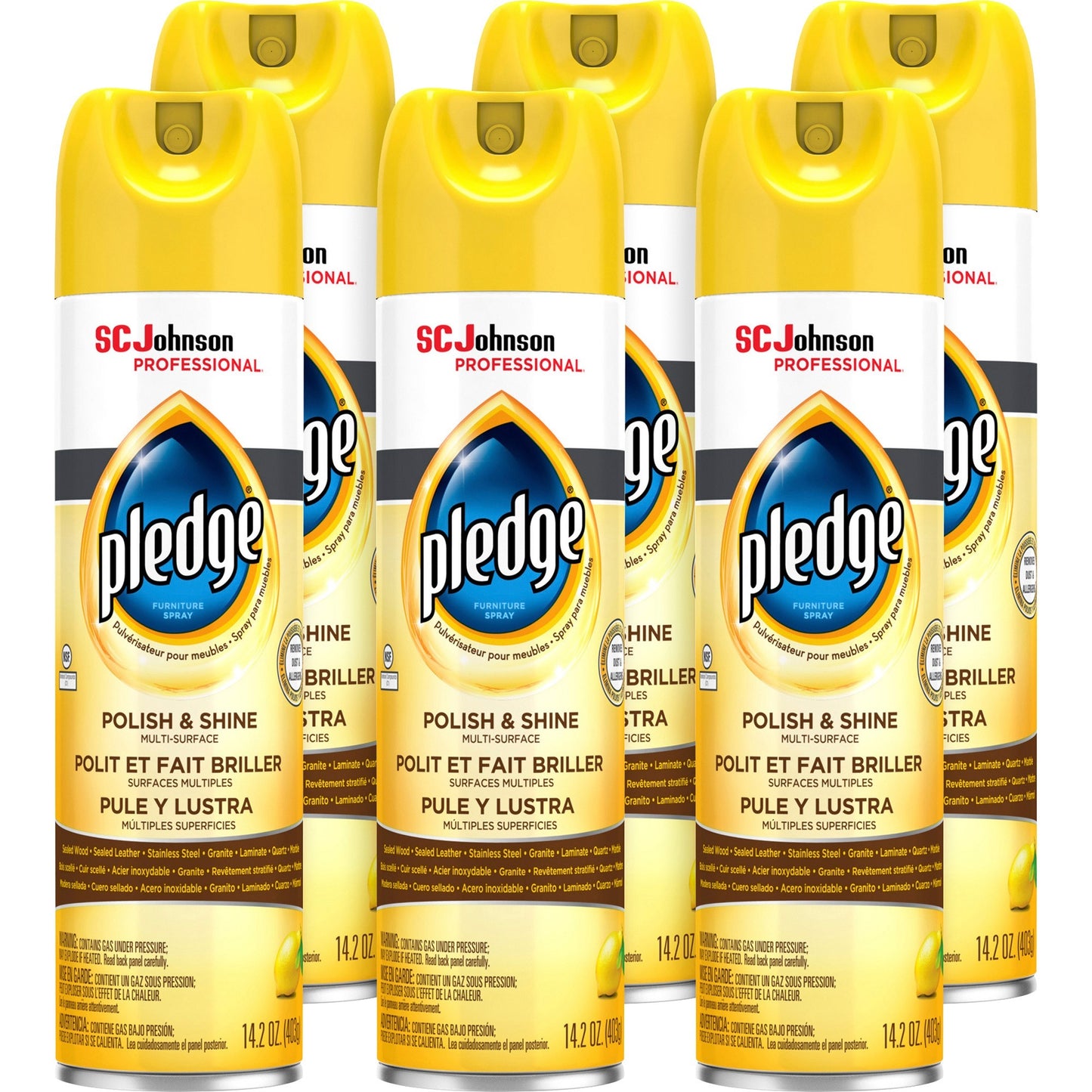 Pledge Furniture Polish, Lemon, 14.2 oz Aerosol Spray, 6/Carton (301168)