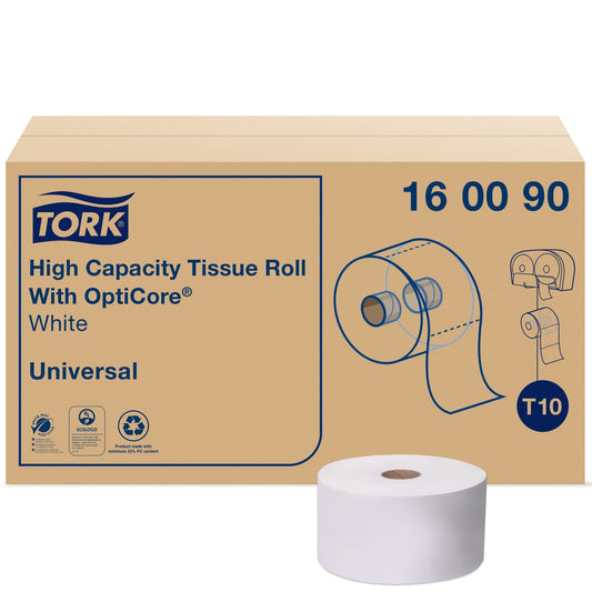 Tork Universal High Capacity Bath Tissue w/OptiCore, Septic Safe, 2-Ply, White, 2,000/Roll, 12/Carton (160090)