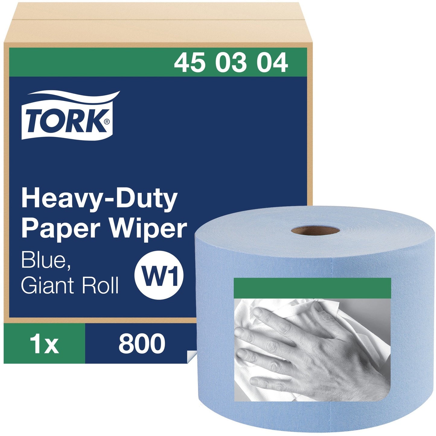 Tork Heavy-Duty Paper Wiper, 1-Ply, 11.1" x 800 ft, Blue (450304)