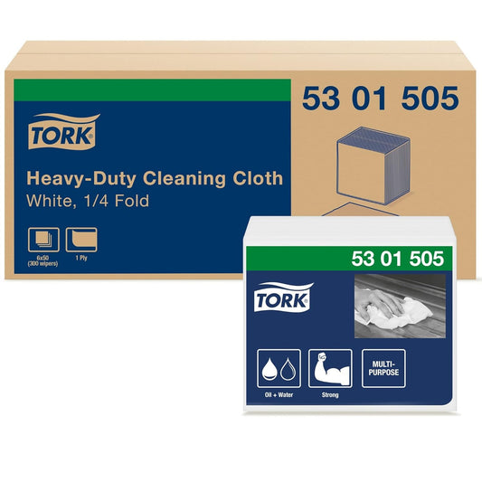 Tork Heavy-Duty Cleaning Cloth, 12.6 x 13, White, 50/Pack, 6 Packs/Carton (5301505)