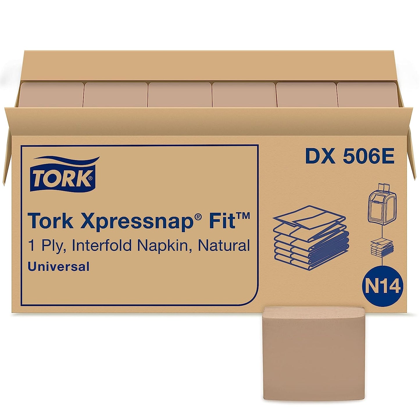 Tork Xpressnap Fit Interfold Dispenser Napkins, 1-Ply, 6.5 x 8.39, Natural, 240/Pack, 36 Packs/Carton (DX506E)