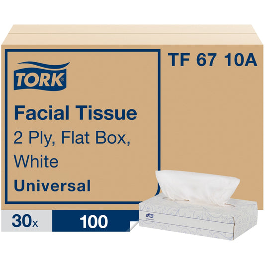 Tork Universal Facial Tissue, 2-Ply, White, 100 Sheets/Box, 30 Boxes/Carton (TF6710A)