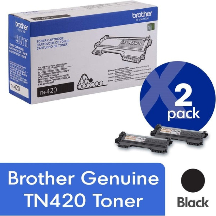 Brother TN420 Toner, 1,200 Page-Yield, Black - 2 Pack