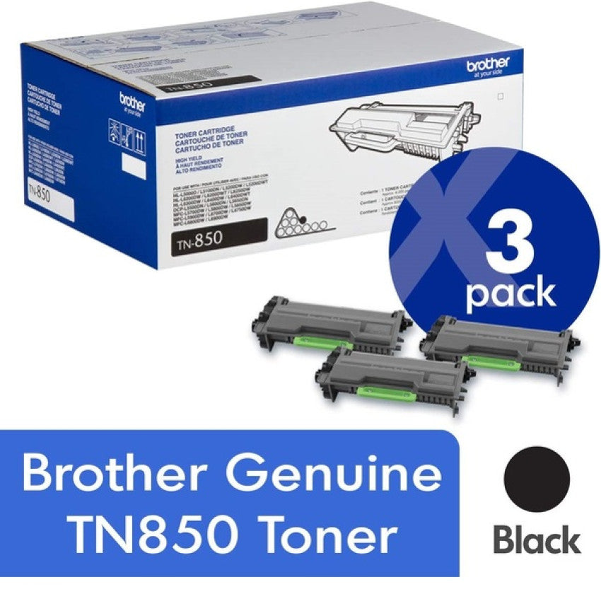 Brother TN850 High-Yield Toner, 8,000 Page-Yield, Black - 3 Pack