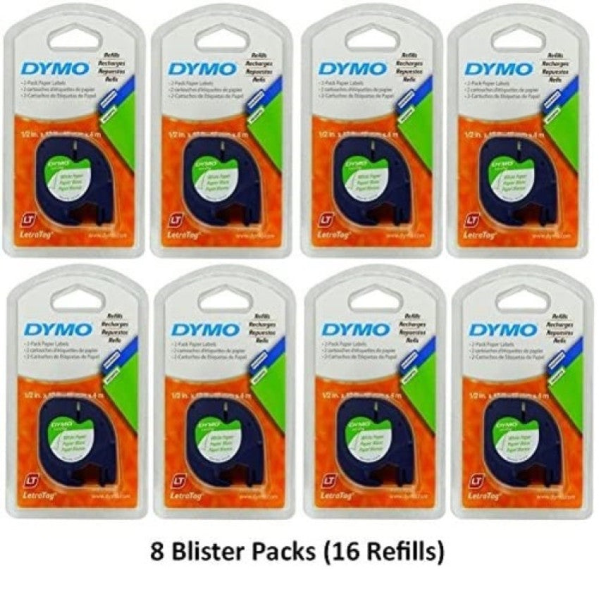 DYMO LetraTag Paper Label Tape Cassettes, 0.5 - 8 Pack