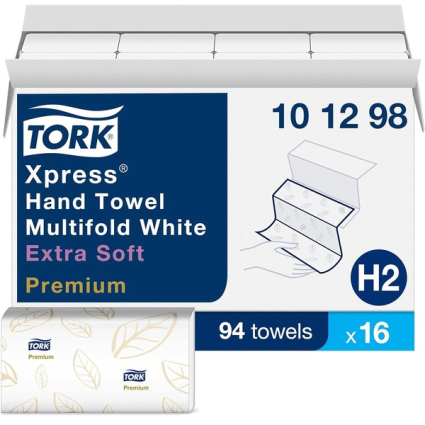 Tork Xpress Extra Soft Multifold Towel, 2-Ply, 9.12 x 12.8, White, 94 Towels/Pack,16 Packs/Carton (101298)